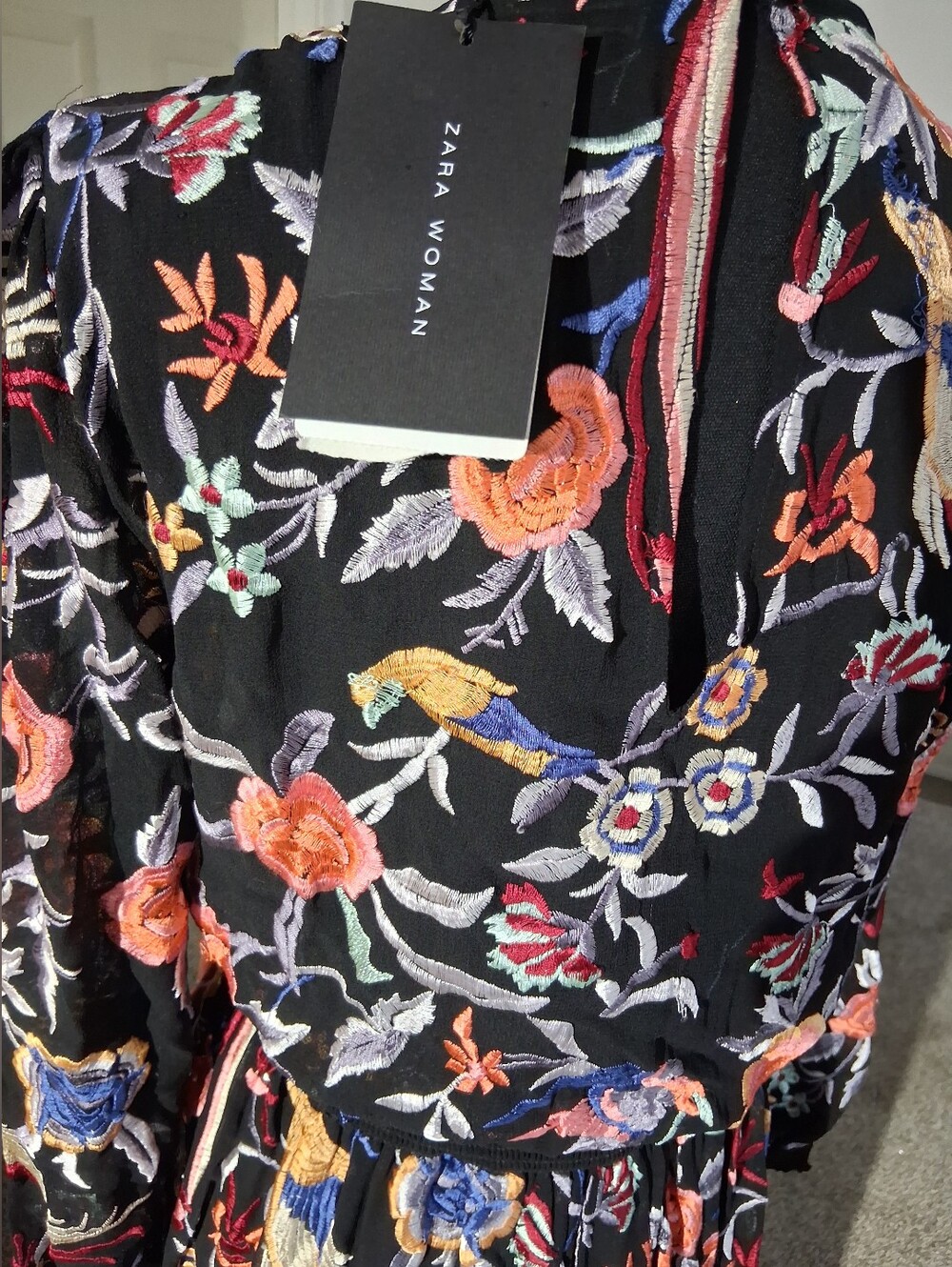 Zara Black Floral Midi Dress with Orange and Blue Accents - Picture 8 of 16